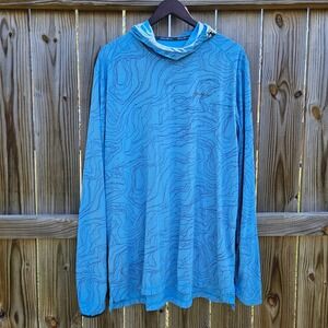 Eddie Bauer First Ascent FreeShade Sun Hoodie Mens Tall Blue Topographic Map TL